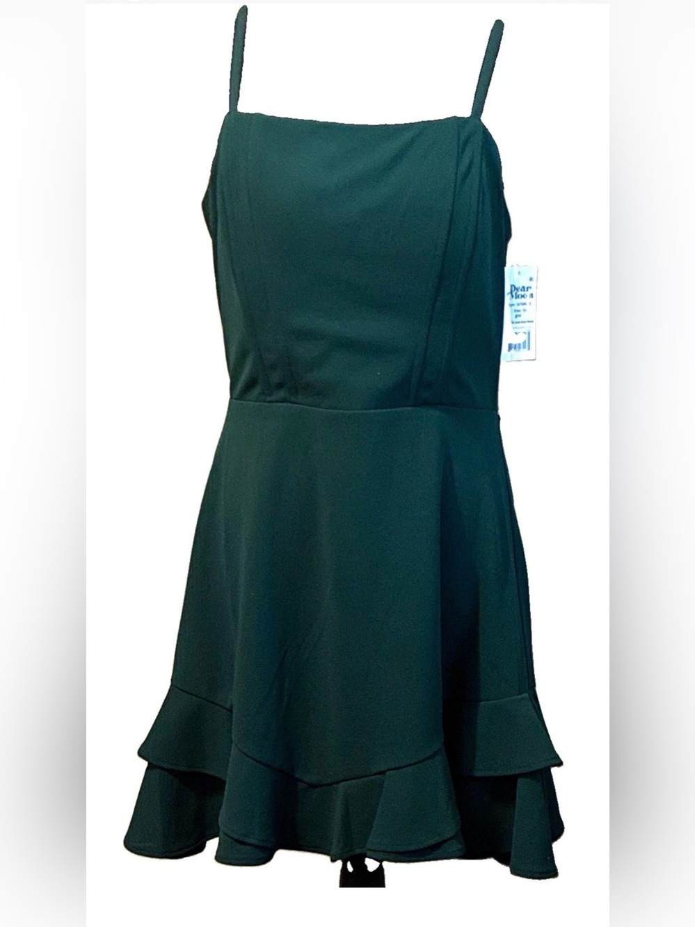 Dear moon Women’s Dress Size 13 Green Solid Square Neck Ruffle Hem Fit & Flare